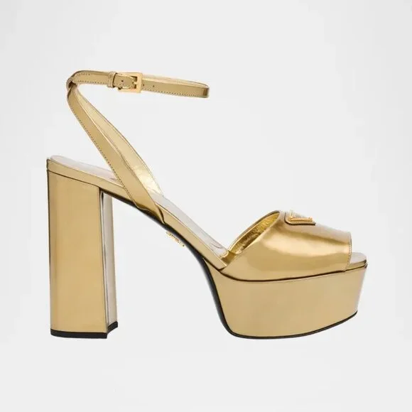 PRADA Plateau Metallic Peep-Toe Platform Pumps Size 38 - Picture 1 of 1